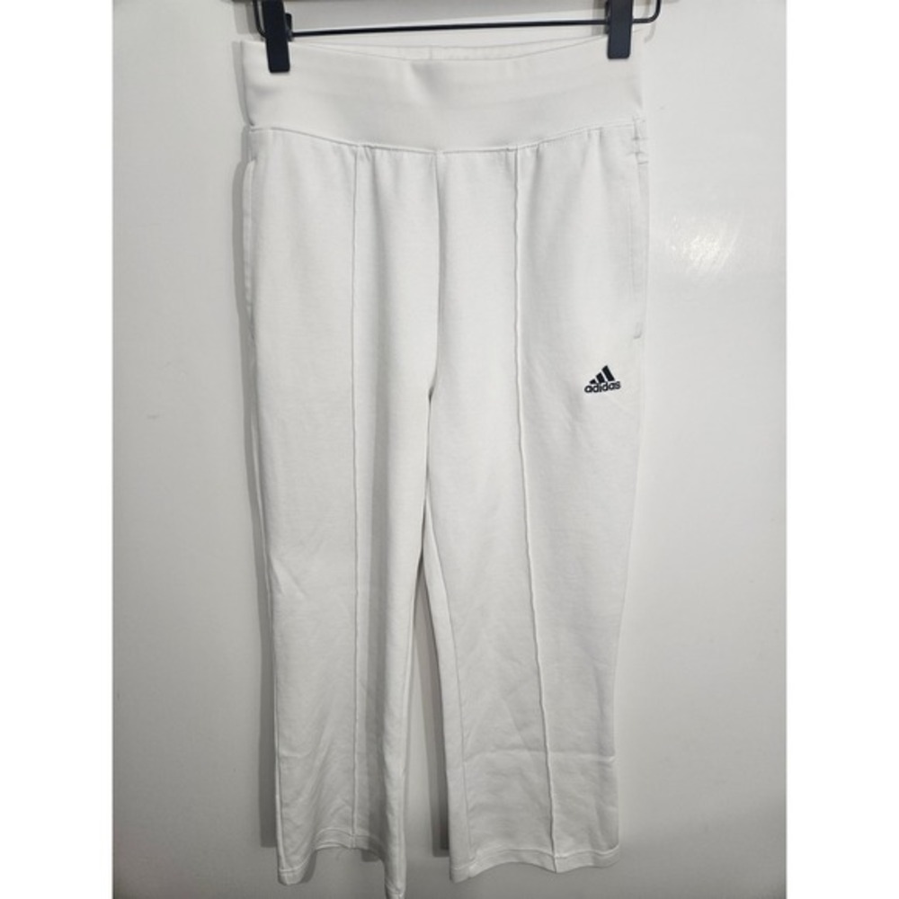 Adidas Womens White Cropped Wide‎ Leg Sweatpants Front Seam XS
